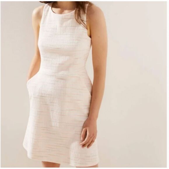 Loft White Pink Stripe Criss Cross Back Mini Dress Tweed Balletcore‎ Size 8 - Picture 2 of 11